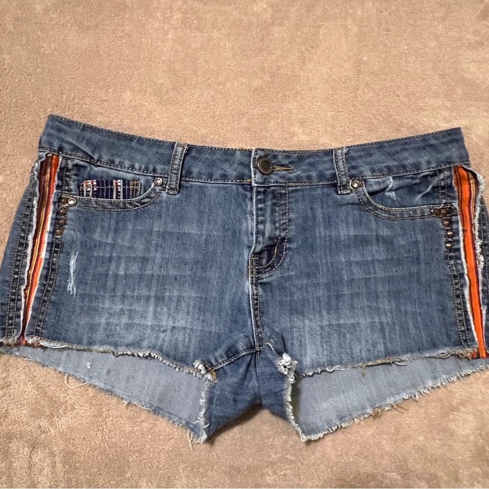 Hot Kiss Blue and Orange Jean Shorts with Distressed Look Sz 13